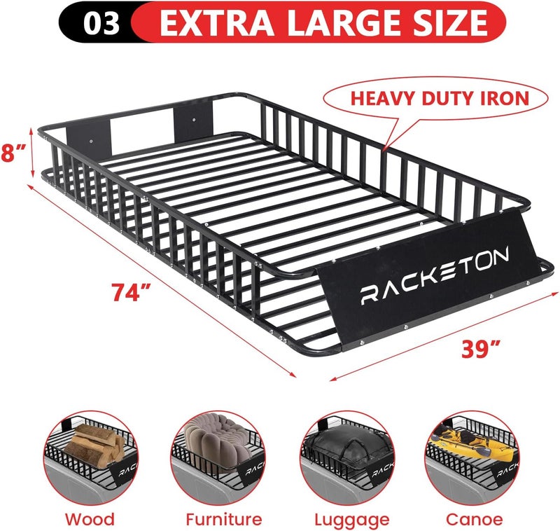 Racketon حامل أمتعة سقف SUV صغير 74” x 39” x 8” - Image 4